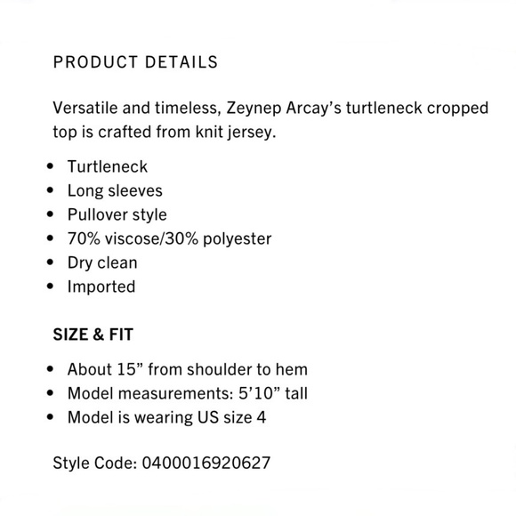 Zeynep Arcay Cropped Knit Turtleneck Sweater US8 New With Tags - Picture 4 of 16